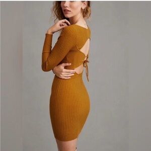 Anthropologie Daily Practice mustard brown Ribbed Knit Dress